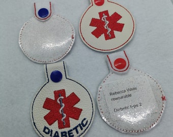 ITH Medical Badge Diabetic Keyring Fob Tag - fits 4x4 hoop