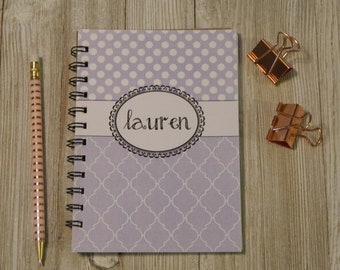 Polkadot and Quatrefoil Monogrammed Notebook/Journal, light purple/lilac