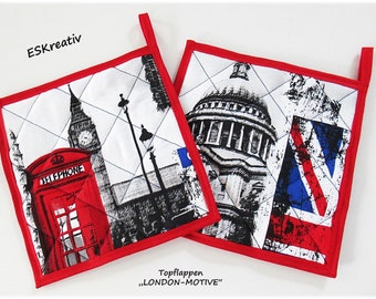 Topflappen-Set mit London-Motiven / London Topflappen / Geschenk für Hobbyköche 2-teilig