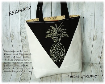 Umhängetasche "ANANAS" Strass-Applikation /Canvasbeutel/Einkaufstasche