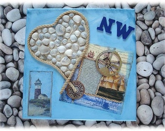 Acrylic Image Mixed Media * MUSCHELHERZ */Shell Image