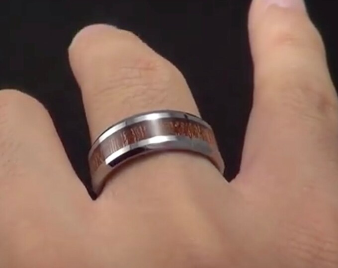 Custom Engraving - 8mm Tungsten Carbide Beveled Edge with Laminate Wood Inlay Wedding Band Ring for Men Or Women