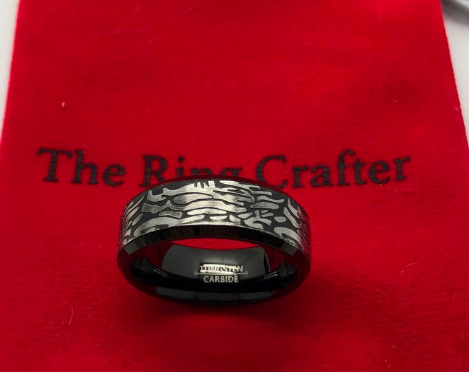 8mm Pipe Cut Band for Men or Women, Custom Titanium Wedding Ring with Hawaiian Koa & Blackwood Inlay, Unique Wedding Band Engraved Ring