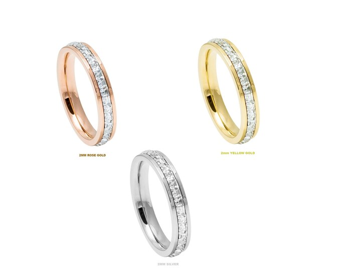 Custom 4mm Titanium Eternity Cz Wedding Band, Hypoallergenic Statement Cubic Zirconia Ring, Unisex Ring for Men, Anxiety Stress Jewelry