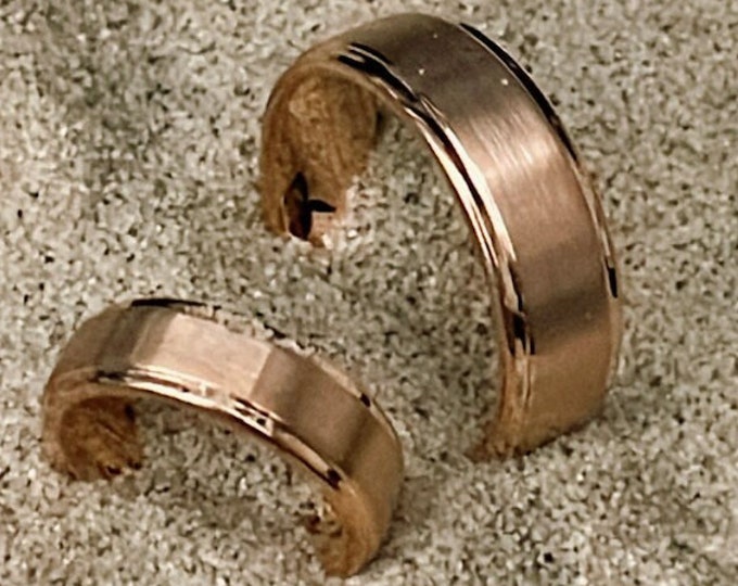 Rose Gold Plated, Brushed Fiber Inlay, 6mm/8mm Ring for Him & Her, Custom Engraved Tungsten Wedding Band Set, Unique Anniversary Band