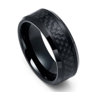 Tungsten Carbide Ring, Black Wedding Band, Custom Engraved Wedding Band, 8mm Modern Ring For Men, Inlay Wedding Band