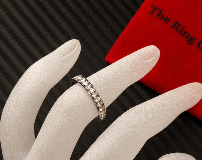 Cubic Zirconia Wedding Band, Personalized Promise Ring, Comfort Fit Custom Ring, Anniversary Gift, Custom Engraved Titanium Eternity Ring