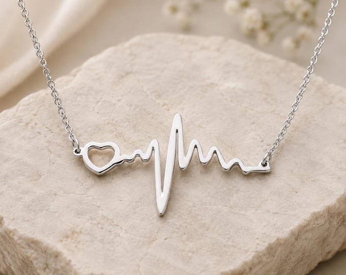 Custom Engraving 316L Ladies Stainless Steel Heartbeat Pendant Necklace Mother's Day gifts Silver Color