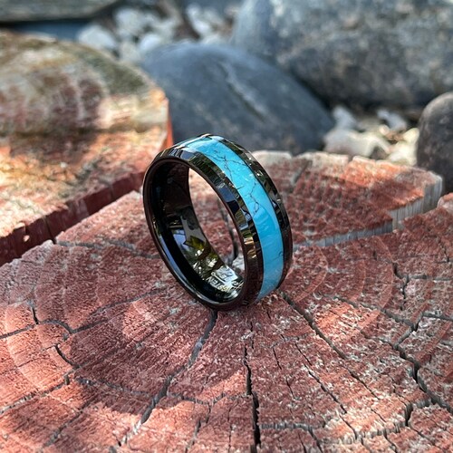 Custom Engraved Dainty Ring, 8mm Black Tungsten Carbide Ring With
