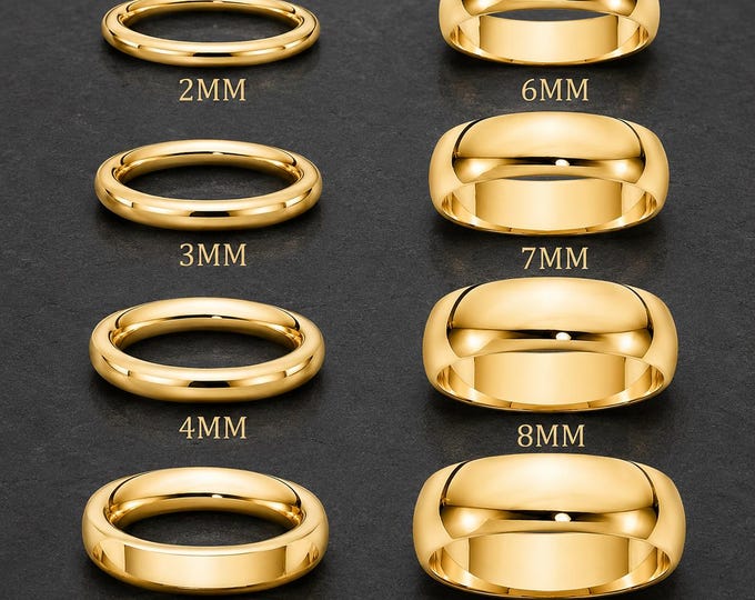 Personalized Gold Tungsten Carbide Wedding Band Ring, Custom Engraved His & Hers Promise Ring, Comfort Fit 2mm-9mm Anniversary Gift