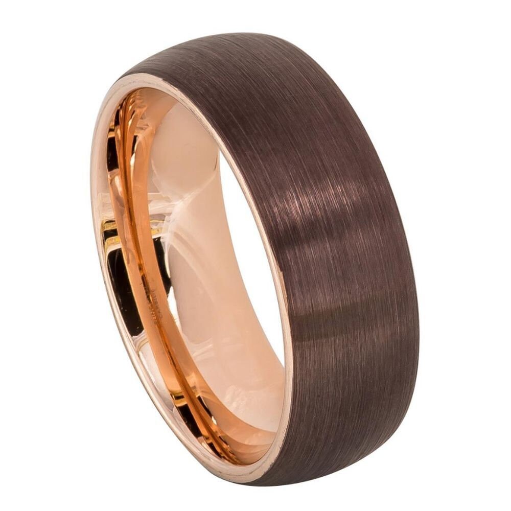 Free Personalized laser engraving Ring for Men and Women TheRingCrafter Brushed Brown IP Plated outside & Rose Gold Ideal Rings for Couples