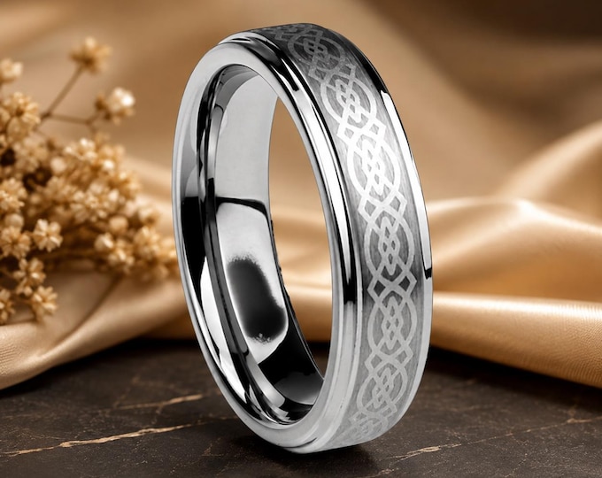 6mm Celtic Knot Tungsten Wedding Band, Custom Engraved Ring, Irish Knot Wedding Ring, Personalized Anniversary Gift for Couples Gift