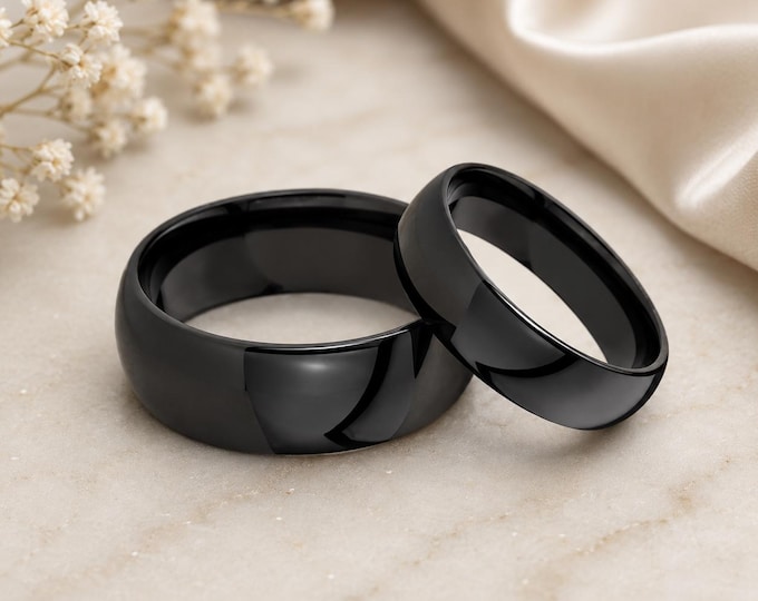 Personalized Black Tungsten Couple Rings Set, Custom Engraved Wedding Bands for Him and Her, Matte Finish Comfort Fit Promise Rings