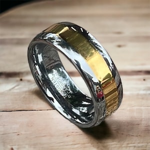 8mm Laser Engraved Wedding Band for Men & Women, Custom Gold Tungsten Ring, Personalized Tungsten Carbide Comfort Fit Anniversary Ring
