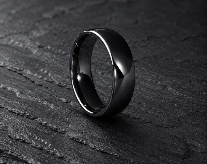 Custom Engraved Tungsten Wedding Band, Polished Dome Ring, Personalized Men's Wedding Ring, Durable Anniversary Band, Classic Tungsten Ring