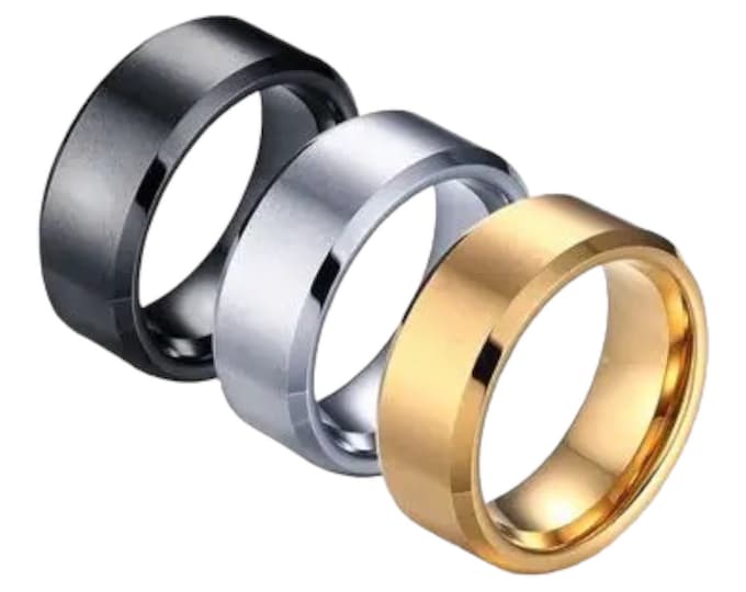 Custom Engraved Tungsten Carbide Ring, 6mm 8mm Beveled Wedding Band, Brushed Center Men’s Promise Ring, Anniversary Engagement Ring