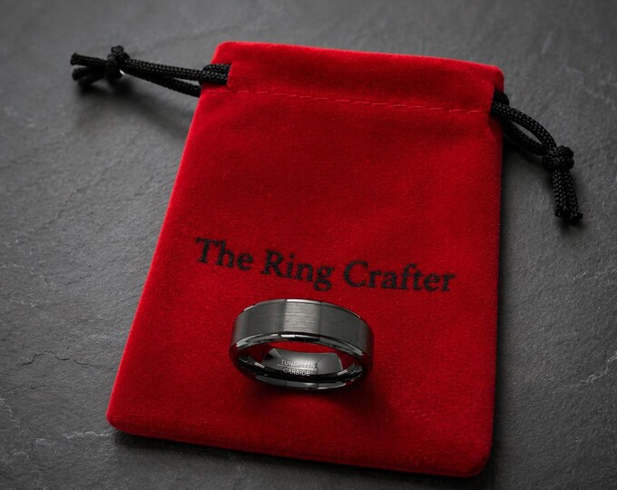 Custom Engraved Gunmetal Tungsten Ring, 8mm Men's Wedding Band, Scratch Resistant Carbide Ring, Personalized Groom Jewelry Gift Ring