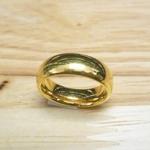 6mm Gold Plated Wedding Band, Classic Domed Style Ring, Custom Laser Engraved Tungsten Ring, Personalized Mens or Womens Promise Ring