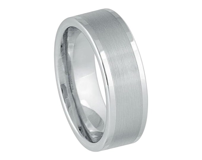 Free Personalized laser engraving Ring for Men and Women Platinum-plated (ion-plating*) White Tungsten - 8mm Wedding Band Ring for Couples