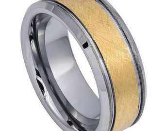 Custom Engraved Yellow Gold Stainless Steel Wedding Ring
