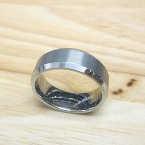 Custom Laser Engraving Ring - 8mm Tungsten Carbide Shiny Polish with beveled edge Wedding Band Ring for Men, Women Band Gift for Her & Him
