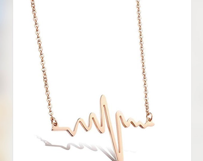 Custom Engraved Heartbeat Pendant Necklace, 316l Stainless Steel Statement Necklace, Rose Gold Adjustable Chain Dainty Jewelry Gift