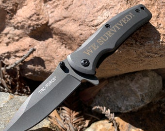 Personalized Engraving Handle Tac-Force Spring WE SURVIVED! Pocket Knife , Great  Outdoor Fishing Hunting  Hiking  Sports   Groomsmen gift