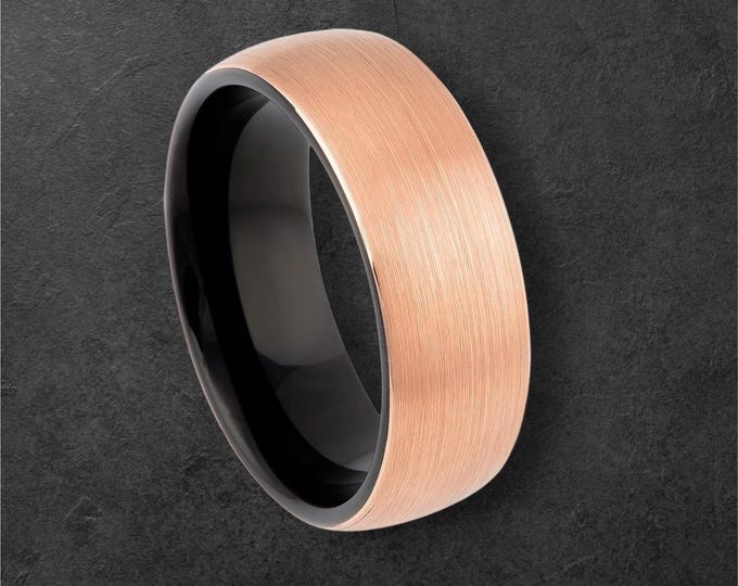 Personalized Engraving  Men's Tungsten Carbide Rose Gold Brushed & Black| Engagement Anniversary | Wedding Band Ring for Men Or Women