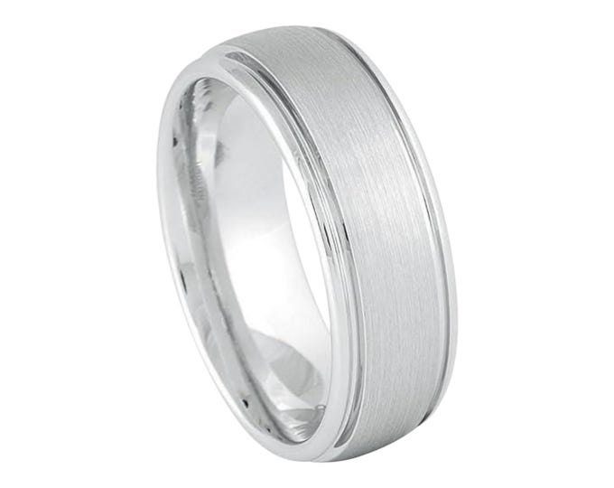 Free Personalized laser engraving ring for Men and Women Platinum-plated (ion-plating*) White Tungsten - 8mm Wedding Band Ideal for Couples