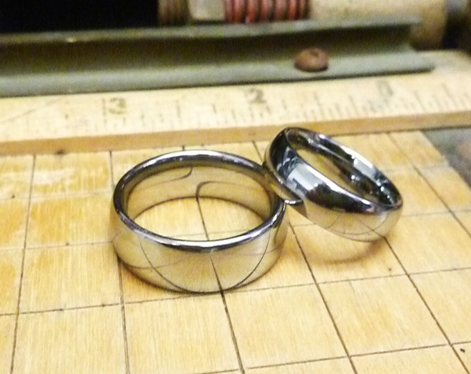 Custom Laser Engraving Ring - 8mm/6mm Tungsten Carbide Classic Dome Shape Wedding Band Ring Set Band Gift for Her & Gift for Him