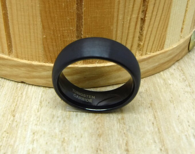 Custom Engraving - 8mm Tungsten Carbide Black Plated  Classic Dome Matte Finish Wedding Band Ring for Men Or Women