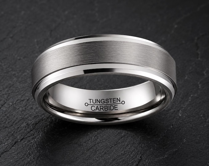 Brushed Tungsten Carbide Wedding Ring for Men & Women, Matte Silver Comfort Fit Engraved Anniversary Band, Durable Modern Wedding Band Gift