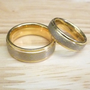 8mm/6mm Gold Celtic Knot His & Hers Rings, Step Edge Matching Couple Rings, Custom Engraved Statement Rings, Tungsten Wedding Band Set