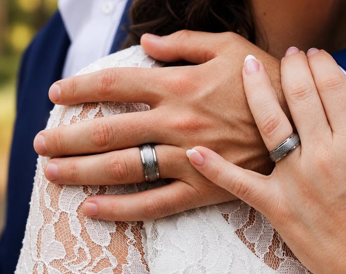 Matching Celtic Knot Wedding Rings Set, Tungsten Carbide Couple Bands, Step Edge Finish, Engraved Style Rings, Unique His and Hers Jewelry