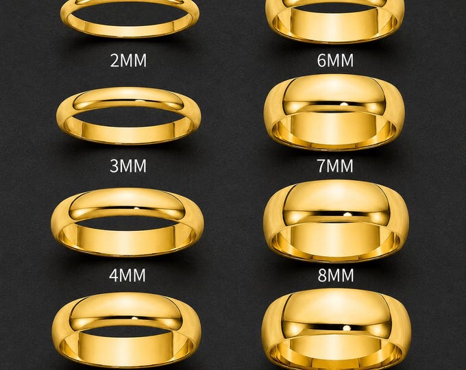 Personalized Gold Tungsten Carbide Wedding Band Ring, Custom Engraved His & Hers Ring Set, Comfort Fit 2mm-9mm Widths Promise Band