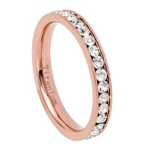 Personalized 3mm Rose Gold Titanium Eternity Ring, CZ Wedding Band, Custom Engraved Ring for Men & Women, Hypoallergenic and Durable Ring