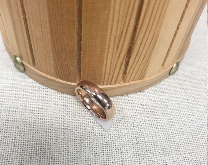 Custom Engraving - 6mm Tungsten Carbide Rose Gold Plated Classic Dome Wedding Band Ring for Men Or Women