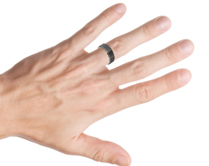 Custom Engraving - 8mm Tungsten Carbide GunMetal IP Plated Center Brushed Finish Stepped Edge Wedding Band Ring for Men Or Women