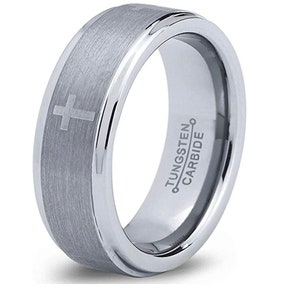 Tungsten Carbide Christian Cross Ring, Personalized Engraved Ring, Wedding Band Ring For Men & Women, 8mm / 6mm Anniversary Ring