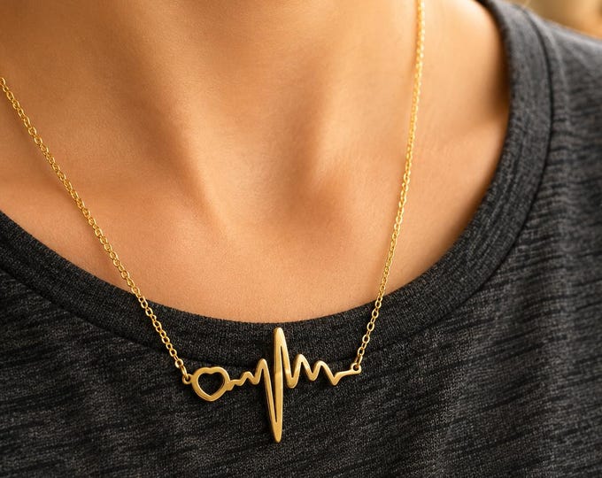 Personalized Engraved Heartbeat Necklace, Custom 316L Stainless Steel Pendant, Adjustable Chain Name Necklace, Anniversar, Birthday Jewelry
