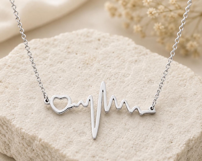 Personalized Heartbeat Pendant Necklace, Custom Engraved Stainless Steel