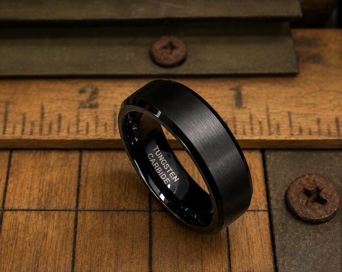 Classic Black Tungsten Wedding Band, Heavy Duty Tungsten Carbide Ring, Sleek Matte Finish Ring for Men, Stylish Couple Promise Jewelry