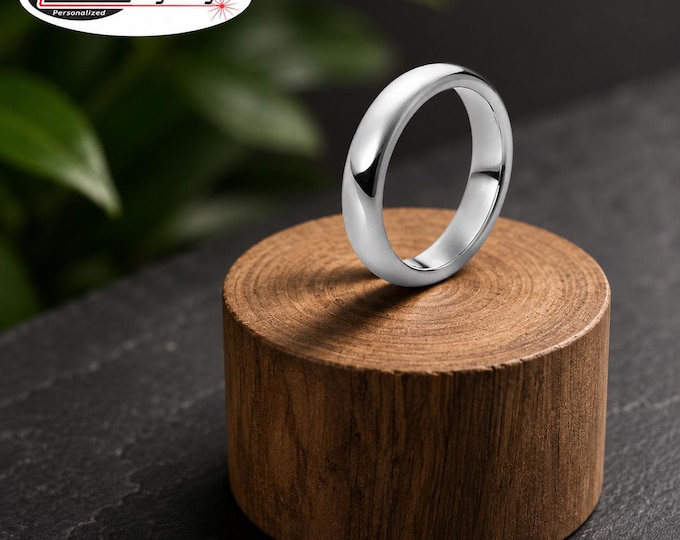 Engraved 4mm Tungsten Carbide Ring, Shiny Polished Wedding Band for Couple, Personalized Anniversary Ring, Durable Comfort Fit Promise Ring