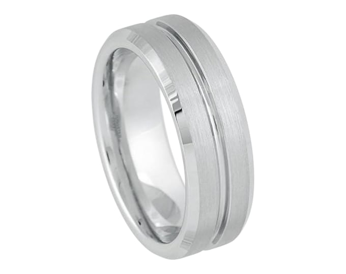 Ring for Men and Ring for Women Platinum-plated (ion-plating*) White Tungsten – 8mm Wedding Band Ring