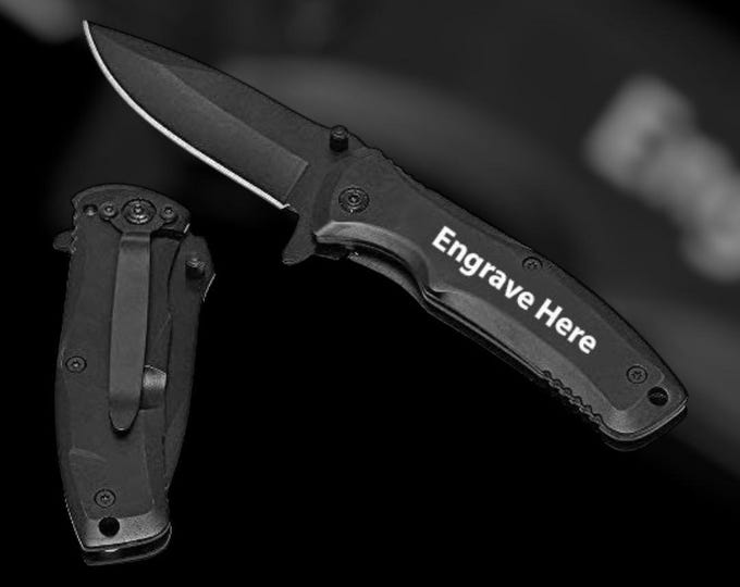 Custom Engraving Handle Tac-Force Spring Assisted Pocket BLACK Knife Great for Outdoor Fishing, Hunting , Hiking , Sports , Groomsmen gift ,