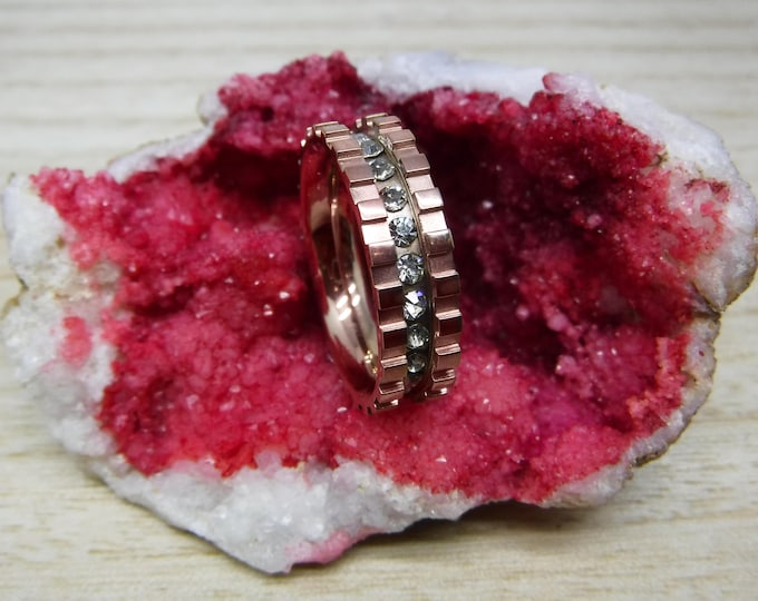 Rose Gold Titanium Wedding Band with CZ, Custom Engraved 3mm Ring, Channel Set Ring for Men or Women, Hypoallergenic & Lightweight Ring
