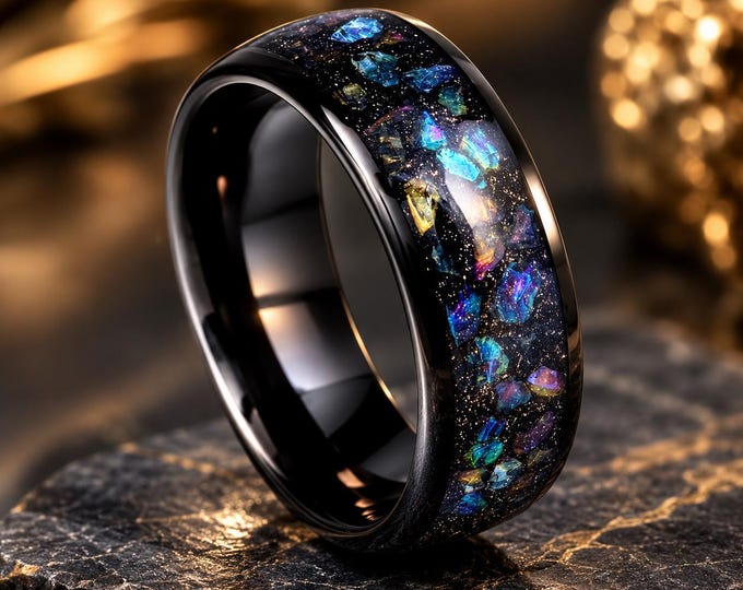 Custom Engraved Black Tungsten Wedding Band, Personalized Domed Ring, Comfort Fit Promise Ring, Unique Groom Gift, Couples Jewelry Ring