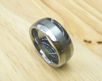 Custom Engraved Tungsten Carbide Ring – 8mm Domed Brushed Wedding Band