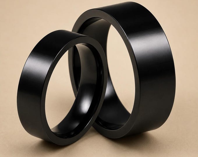 Engraved Black Tungsten Wedding Ring Set for Unisex, Brushed Flat Band Couples Rings, Matte Finish Promise Rings, Durable Comfort Fit Band