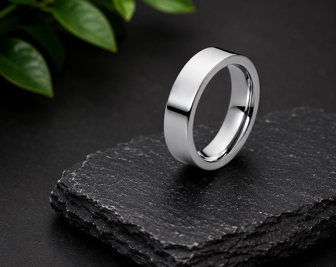 Custom 6mm Tungsten Carbide Wedding Band, High Polish Mirror Finish Personalized Jewelry, Comfort Fit Engagement Anniversary Ring